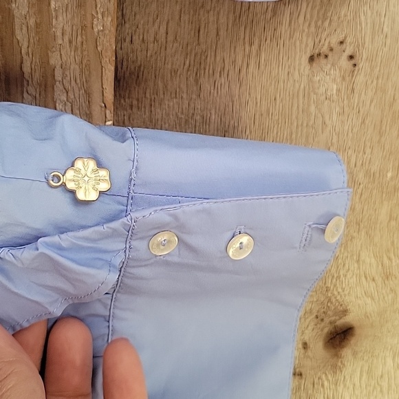 SCOTCH & SODA Size 14 Blue Organic Cotton Ruffle Wrap Top - Picture 2 of 7